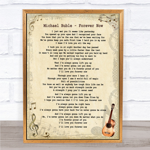 Michael Buble Forever Now Vintage Guitar Song Lyric Print