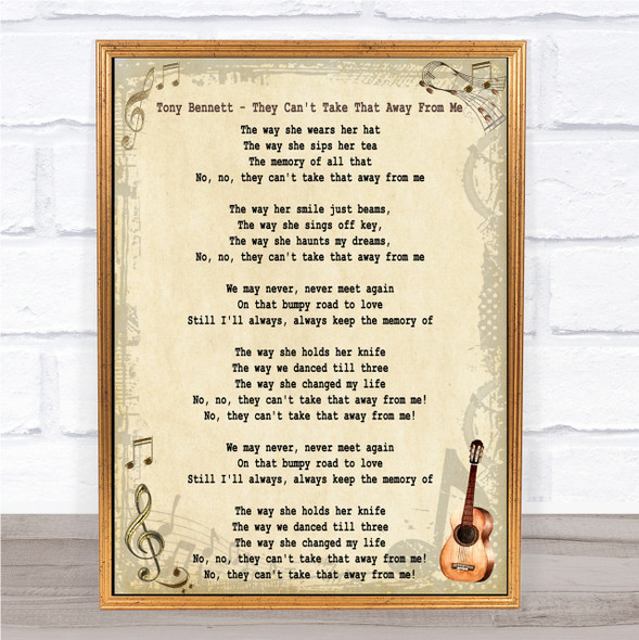 Tony Bennett They Can't Take That Away From Me Song Lyric Quote Print