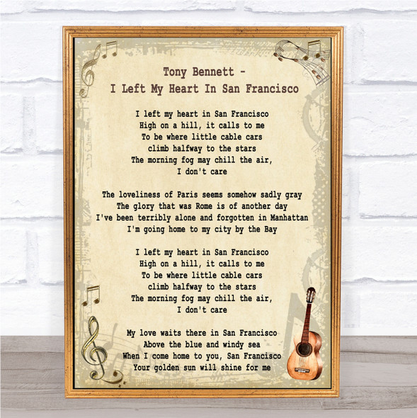 Tony Bennett I Left My Heart In San Francisco Song Lyric Quote Print