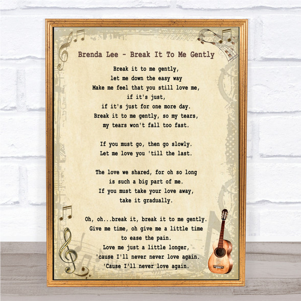 Brenda Lee Break It To Me Gently Song Lyric Quote Print