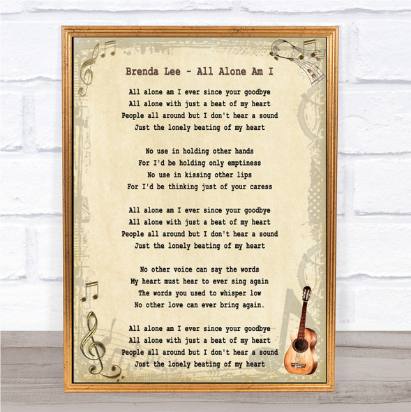 Brenda Lee All Alone Am I Song Lyric Quote Print