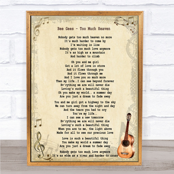 Bee Gees Too Much Heaven Song Lyric Quote Print
