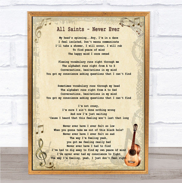 All Saints Never Ever Song Lyric Quote Print