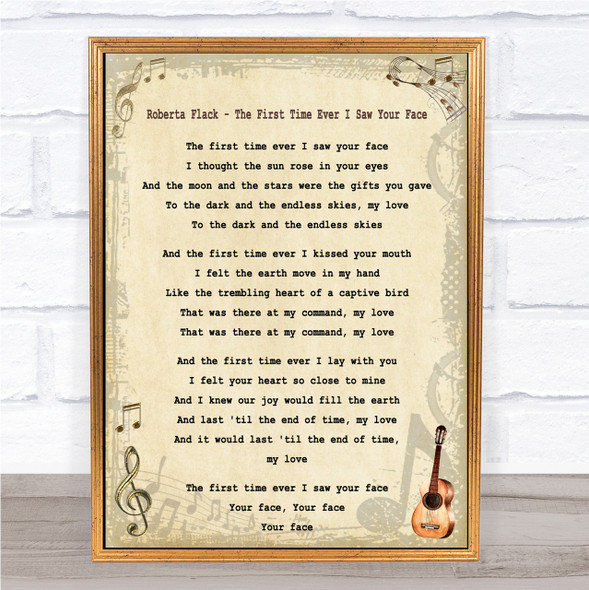 Roberta Flack - The First Time Ever I Saw Your Face Song Lyric Guitar Print