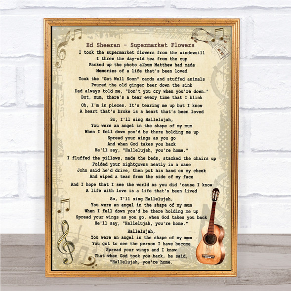 Ed Sheeran Supermarket Flowers Song Lyric Vintage Quote Print