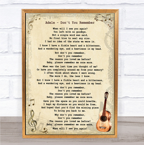 Adele Don't You Remember Song Lyric Vintage Quote Print