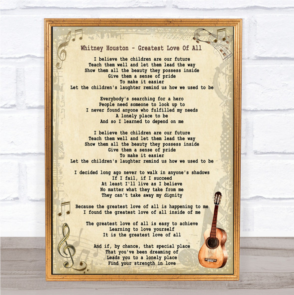 Whitney Houston Greatest Love Of All Song Lyric Vintage Quote Print