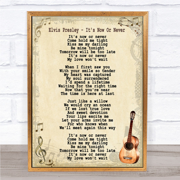 Elvis Presley It's Now Or Never Song Lyric Vintage Quote Print