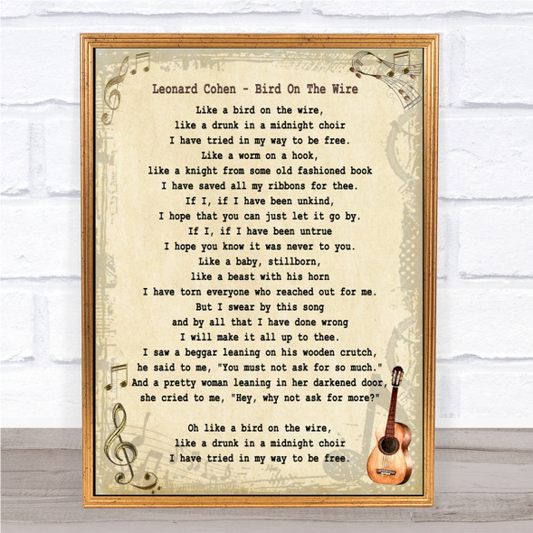 Leonard Cohen Bird On The Wire Song Lyric Vintage Quote Print