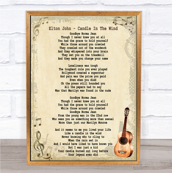 Elton John Candle In The Wind Song Lyric Vintage Quote Print