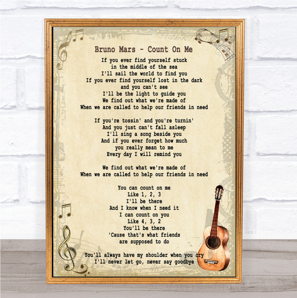 Bruno Mars Count On Me Song Lyric Vintage Quote Print