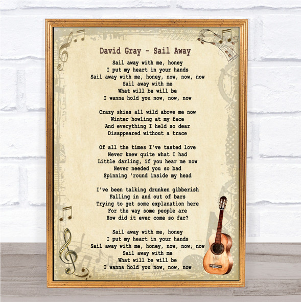David Gray Sail Away Song Lyric Vintage Quote Print