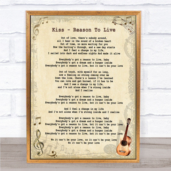 Kiss Reason To Live Vintage Guitar Song Lyric Print