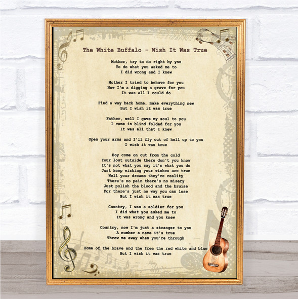 The White Buffalo Wish It Was True Vintage Guitar Song Lyric Print