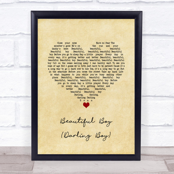 John Lennon Beautiful Boy (Darling Boy) Vintage Heart Song Lyric Print