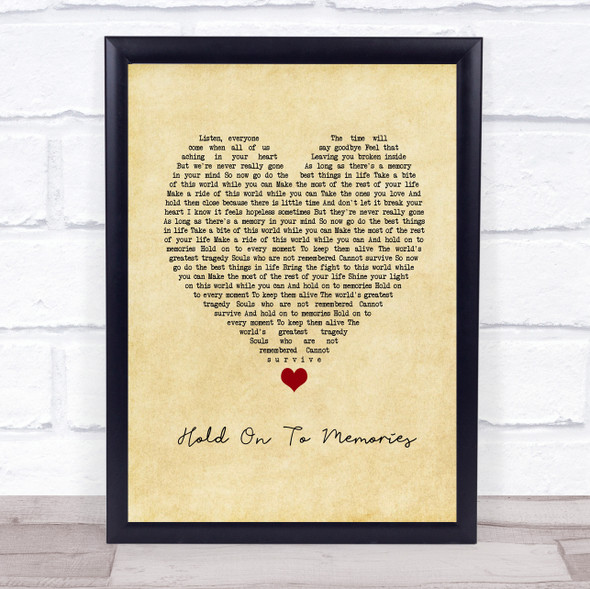 Disturbed Hold On To Memories Vintage Heart Song Lyric Print