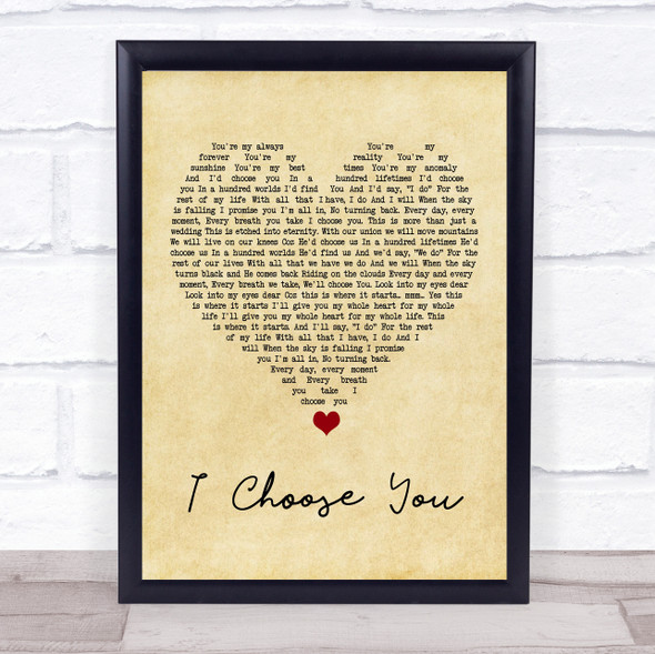 Ryann Darling I Choose You Vintage Heart Song Lyric Print