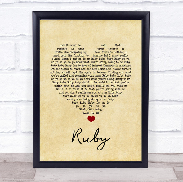Kaiser Chiefs Ruby Vintage Heart Song Lyric Print