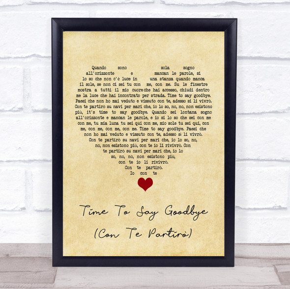 Sarah Brightman Time To Say Goodbye (Con Te Partir??) Vintage Heart Song Lyric Quote Music Print
