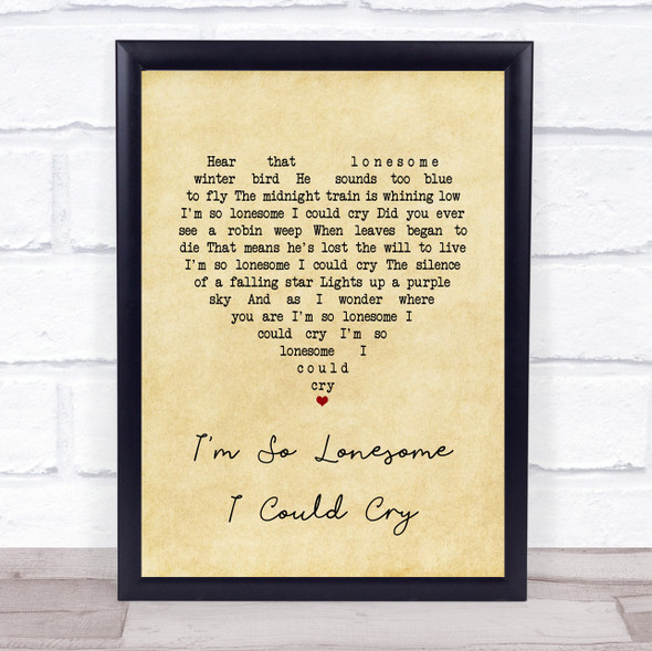 Elvis Presley I'm So Lonesome I Could Cry Vintage Heart Song Lyric Quote Music Print