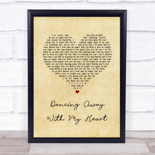 Dillon Carmichael Dancing Away With My Heart Vintage Heart Song Lyric Quote Music Print