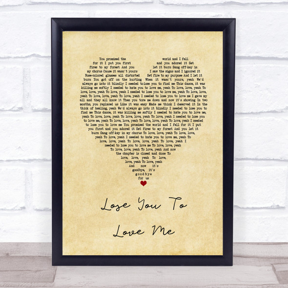 Selena Gomez Lose You To Love Me Vintage Heart Song Lyric Quote Music Print