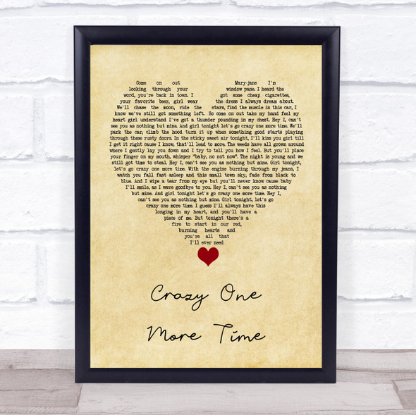 Kip Moore Crazy One More Time Vintage Heart Song Lyric Quote Music Print