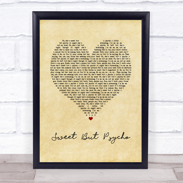 Ava Max Sweet But Psycho Vintage Heart Song Lyric Quote Music Print