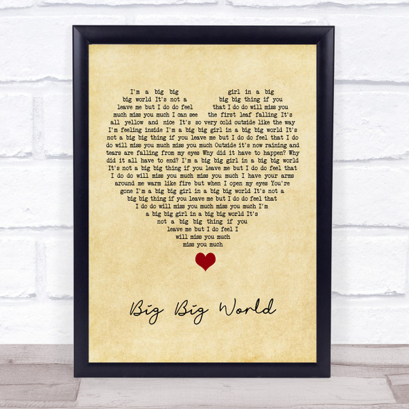 Emilia Big Big World Vintage Heart Song Lyric Quote Music Print