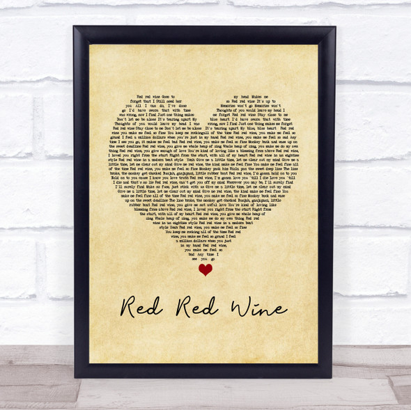 UB40 Red Red Wine Vintage Heart Song Lyric Quote Music Print