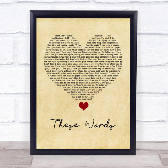 Natasha Bedingfield These Words Vintage Heart Song Lyric Quote Music Print