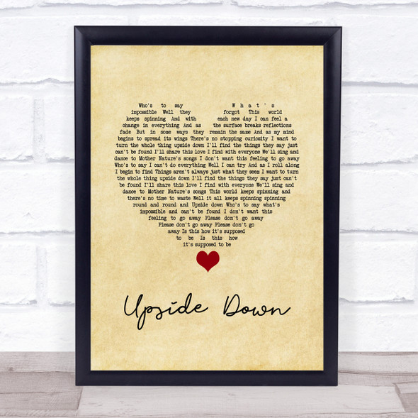 Jack Johnson Upside Down Vintage Heart Song Lyric Quote Music Print