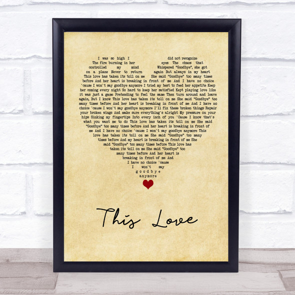 Maroon 5 This Love Vintage Heart Song Lyric Quote Music Print