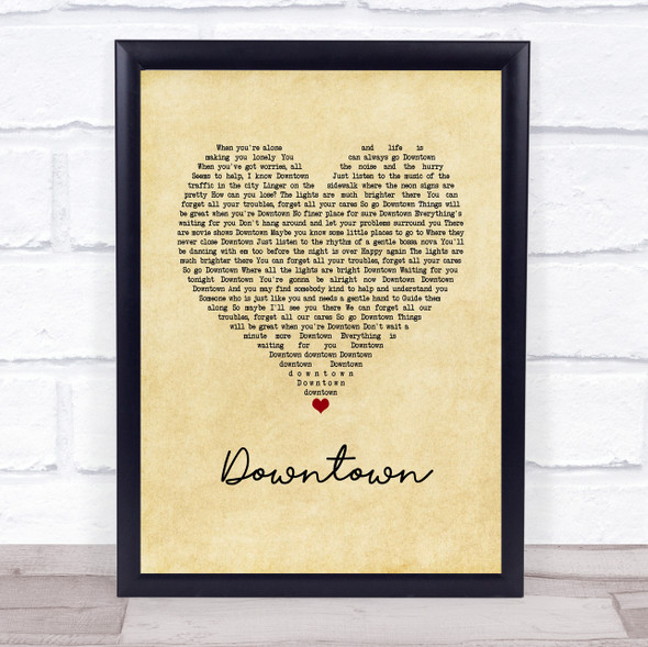 Petula Clark Downtown Vintage Heart Song Lyric Quote Music Print
