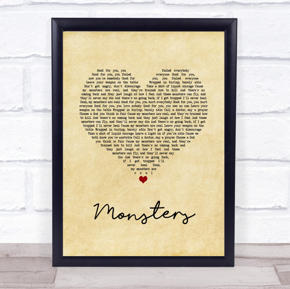 Shinedown MONSTERS Vintage Heart Song Lyric Quote Music Print