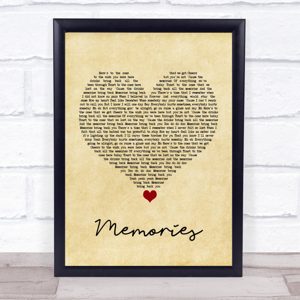 Maroon 5 Memories Vintage Heart Song Lyric Quote Music Print