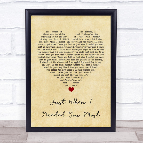 Randy VanWarmer Just When I Needed You Most Vintage Heart Song Lyric Wall Art Print