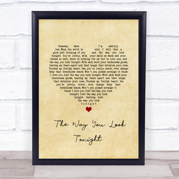 Rod Stewart The Way You Look Tonight Vintage Heart Song Lyric Wall Art Print