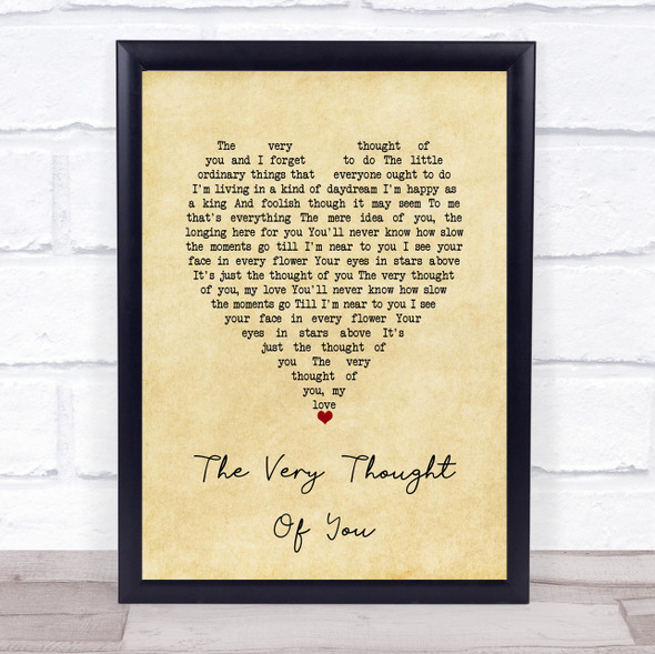 Tony Bennett The Very Thought Of You Vintage Heart Song Lyric Wall Art Print