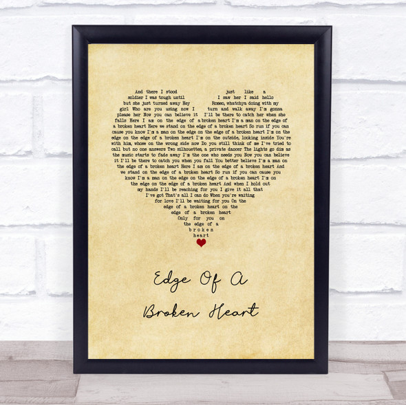 Bon Jovi Edge Of A Broken Heart Vintage Heart Song Lyric Wall Art Print