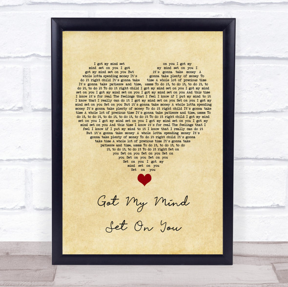 George Harrison Got My Mind Set On You Vintage Heart Song Lyric Wall Art Print