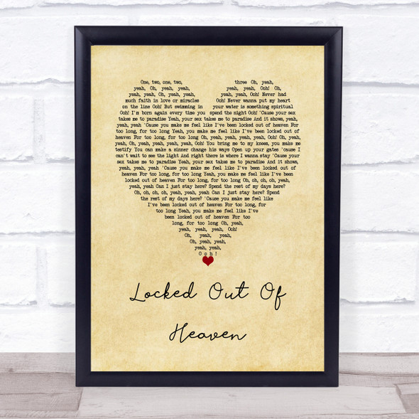 Bruno Mars Locked Out Of Heaven Vintage Heart Song Lyric Wall Art Print