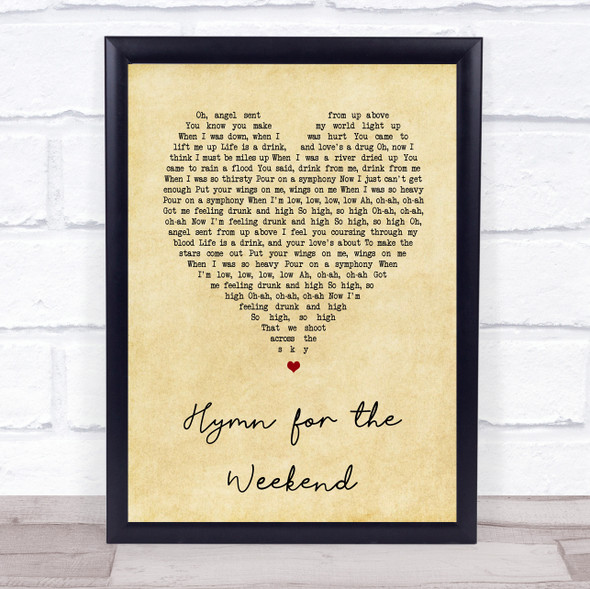 Coldplay Hymn for the Weekend Vintage Heart Song Lyric Wall Art Print