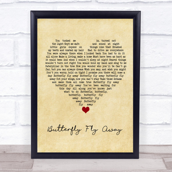 Miley Cyrus Butterfly Fly Away Vintage Heart Song Lyric Wall Art Print