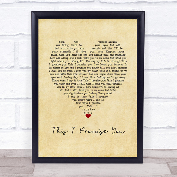 Shane Filan This I Promise You Vintage Heart Song Lyric Wall Art Print