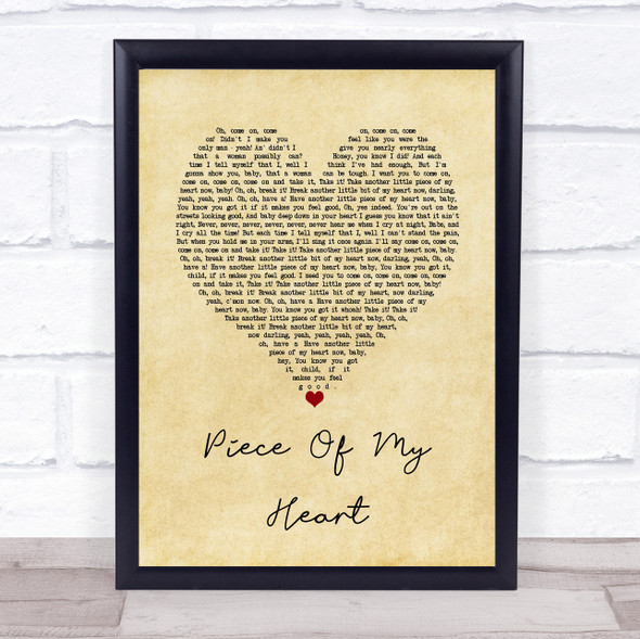 Janis Joplin Piece Of My Heart Vintage Heart Song Lyric Wall Art Print