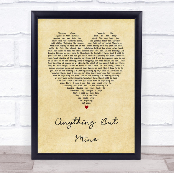 Kenny Chesney Anything But Mine Vintage Heart Song Lyric Wall Art Print