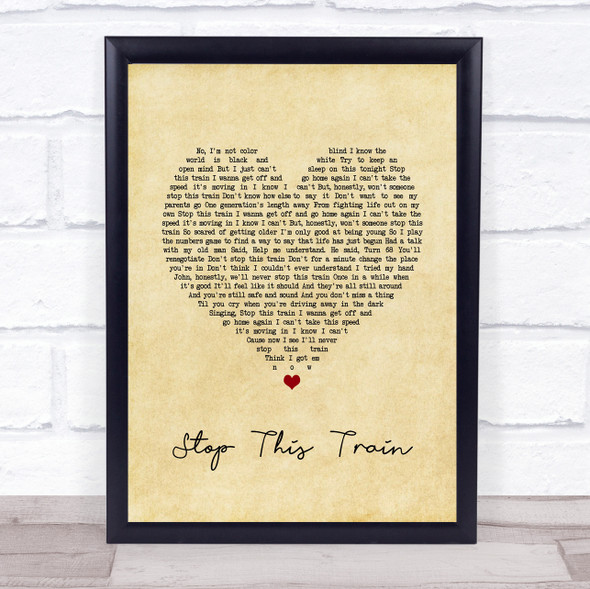 John Mayer Stop This Train Vintage Heart Song Lyric Wall Art Print