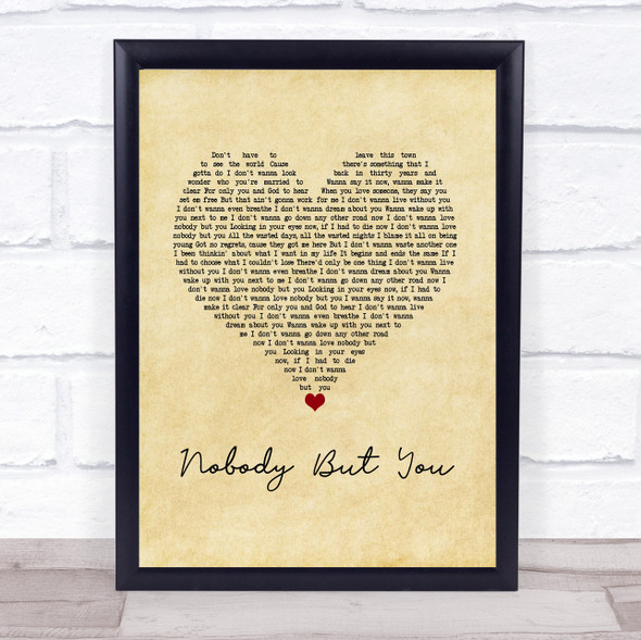 Blake Shelton Nobody But You Vintage Heart Song Lyric Wall Art Print