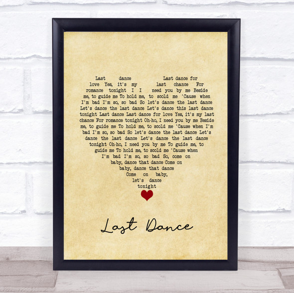 Donna Summer Last Dance Vintage Heart Song Lyric Wall Art Print